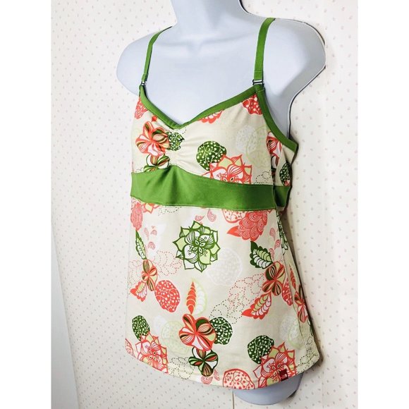 The North Face Sport Tank Top Shelf Bra Medium Beige Green Floral Empire Waist  - Picture 12 of 12